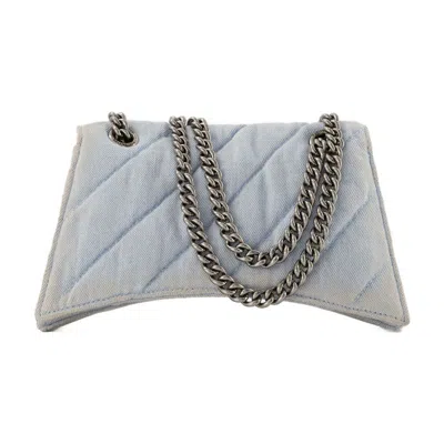 Balenciaga Denim Crush S Shoulder Bag In Light Blue