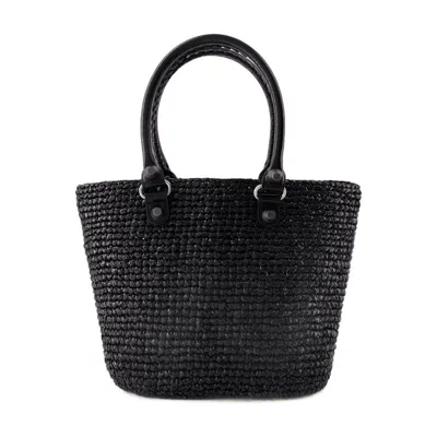 Balenciaga Le Cagole Medium Raffia Shoulder Bag In Black