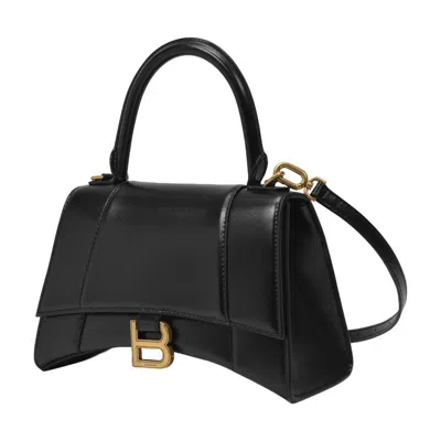 Balenciaga Hourglass Small Leather Top Handle Shoulder Bag In Black