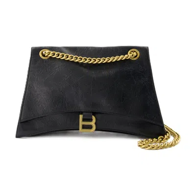 Balenciaga Women Black Leather Crush M Shoulder Bag
