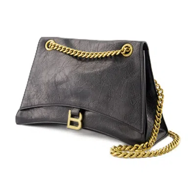 Balenciaga Women Black Leather Crush M Shoulder Bag