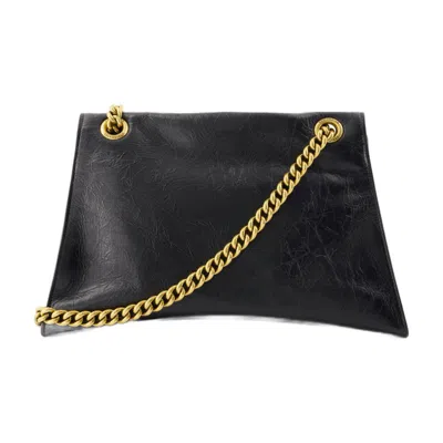 Balenciaga Women Black Leather Crush M Shoulder Bag