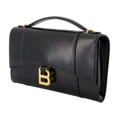 Balenciaga Hourglass Leather Top Handle Clutch In Black