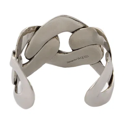 Alexander Mcqueen Chain Cuff Earring In Silver Coated Brass In Metallic