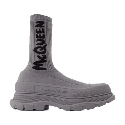 Alexander Mcqueen Sock Boots In Grey In Gray