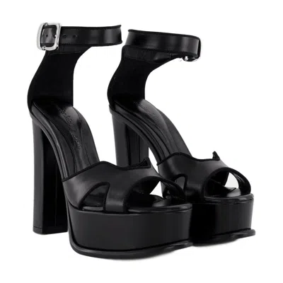 Alexander Mcqueen Silver Hardware Ankle Strap Open Toe Pumps In Black