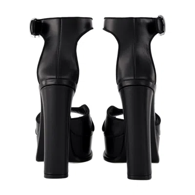 Alexander Mcqueen Silver Hardware Ankle Strap Open Toe Pumps In Black