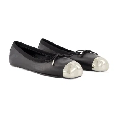 Alexander Mcqueen Black Leather And Silver Metal Flats In Black