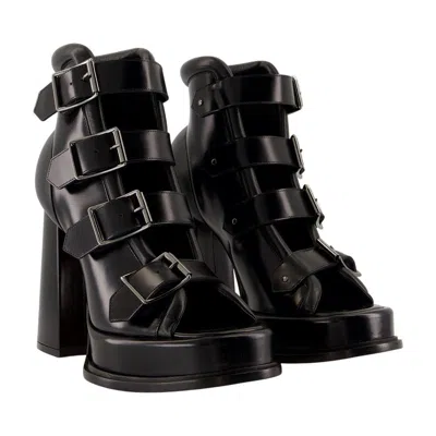 Alexander Mcqueen Caged 120 Leather Platform Sandals In Black