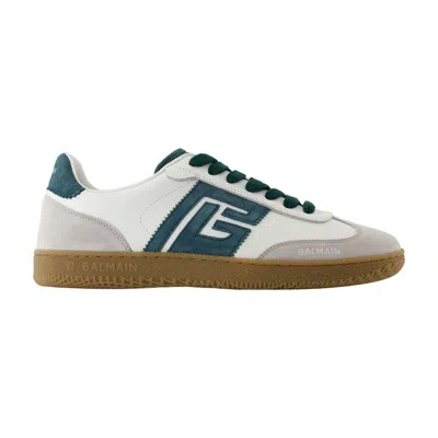 Balmain Swan Suede And Leather Sneakers In Green