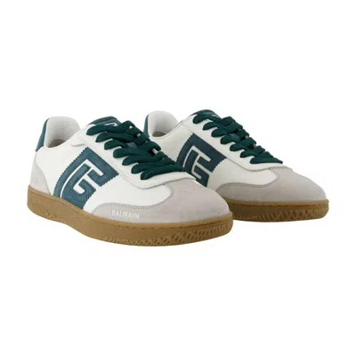 Balmain Swan Suede And Leather Sneakers In Green