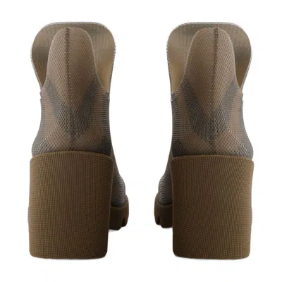 Burberry Chunky Heel Checkered Rubber Ankle Boots In Beige