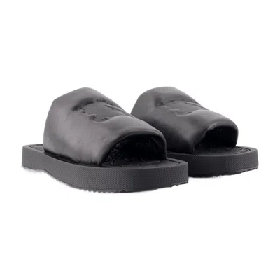 Burberry Ekd-debossed Leather Slab Slide In Black