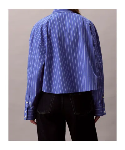 Calvin Klein Jeans Est.1978 Calvin Klein Women's Stripe Cropped Boxy Button-down Shirt In Blue