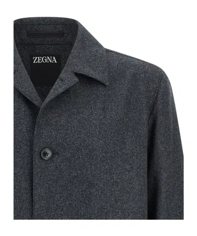 Zegna Wool Jacket Featuring Long Sleeves And Pockets In Gray