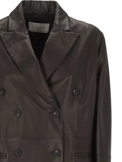 Antonelli Double-breasted Leather Jacket In Black