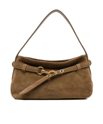 Miu Miu Zipper Shoulder Bag In Brown