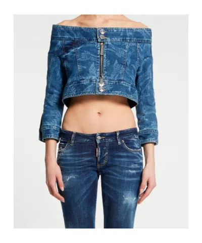 Dsquared2 X Vaquera Off-shoulder Zip-fastening Jacket In Blue