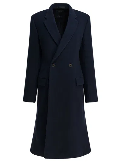 Balenciaga Women Godet Midi Double-breasted Wool Coat In Blue