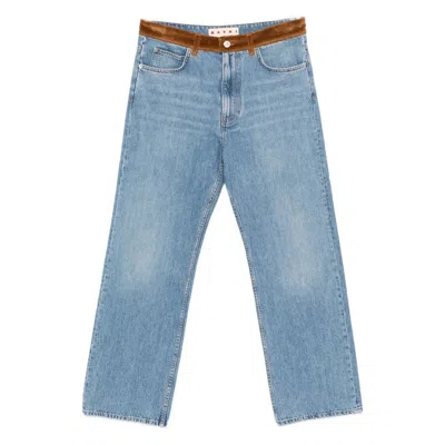 Marni Floral Appliques Trousers Contrast Waistband In Blue
