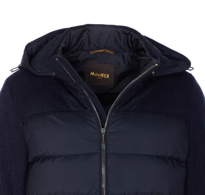 Moorer Hooded Padded Quilted Jacket Sleeves In Blue