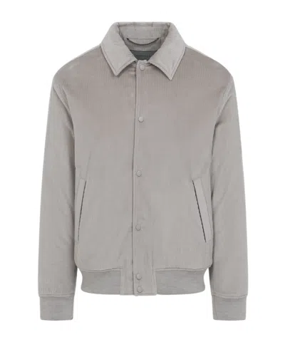 Canali Classic Corduroy Bomber Jacket In Soft Light Grey In Gray