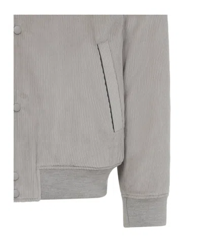 Canali Classic Corduroy Bomber Jacket In Soft Light Grey In Gray