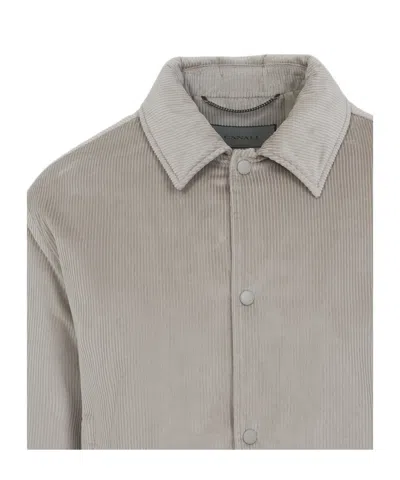 Canali Classic Corduroy Bomber Jacket In Soft Light Grey In Gray
