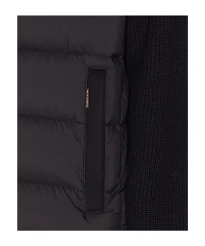 Moorer Hooded Padded Quilted Jacket Sleeves In Black