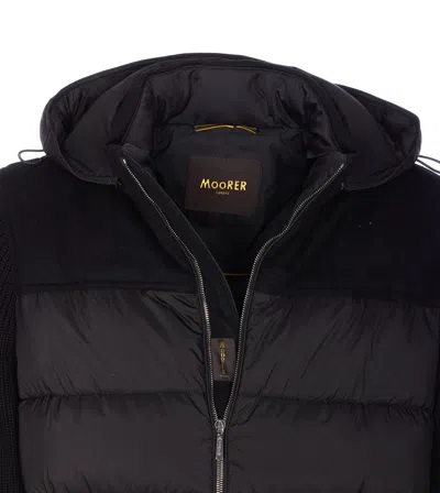 Moorer Hooded Padded Quilted Jacket Sleeves In Black