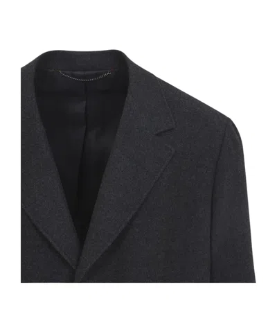 Canali Tailored Wool Coat With Classic Notch Lapel In Gray