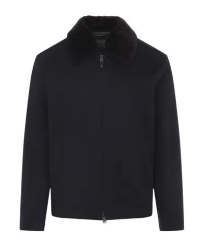 Canali Navy Blue Coach Cashmere Jacket In Black