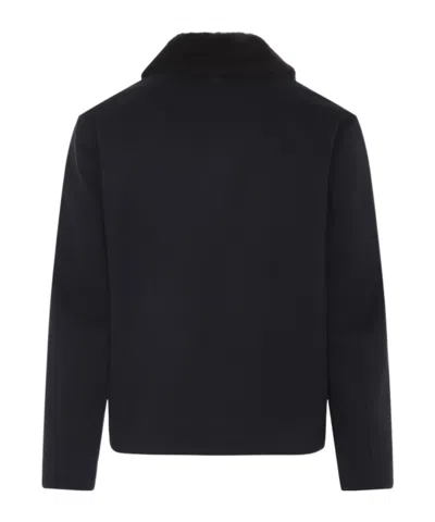 Canali Navy Blue Coach Cashmere Jacket In Black