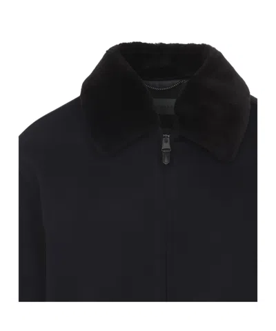 Canali Navy Blue Coach Cashmere Jacket In Black