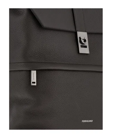 Ferragamo Gancini-buckle Zipped Backpack In Black