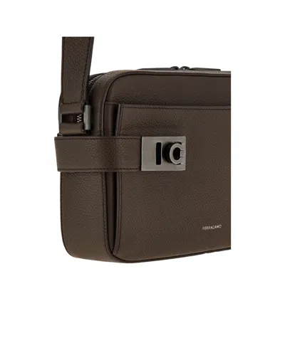 Ferragamo East-west Gancini-buckle Leather Messenger Bag In Brown