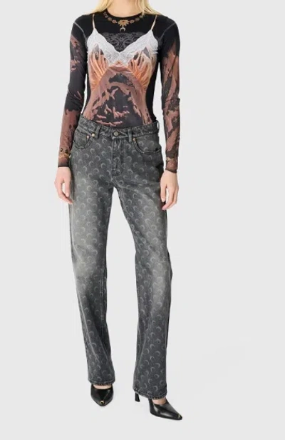 Marine Serre Moon Laser Grey Wash Denim Straight Jeans In Gray