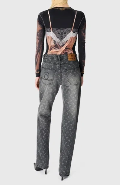 Marine Serre Moon Laser Grey Wash Denim Straight Jeans In Gray