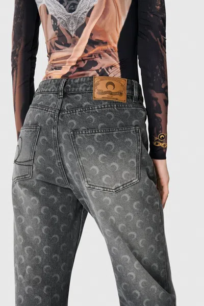 Marine Serre Moon Laser Grey Wash Denim Straight Jeans In Gray