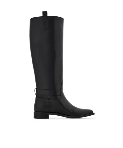 Ferragamo Knee High Boot With Hug Buckle Detail In Black