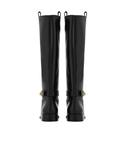 Ferragamo Knee High Boot With Hug Buckle Detail In Black
