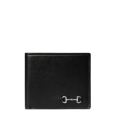 Gucci Compact Bi-fold Wallet Metal Clamp In Black