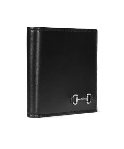Gucci Compact Bi-fold Wallet Metal Clamp In Black
