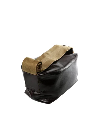 Uma Wang Textured Leather Shoulder Bag With Adjustable Strap In Black