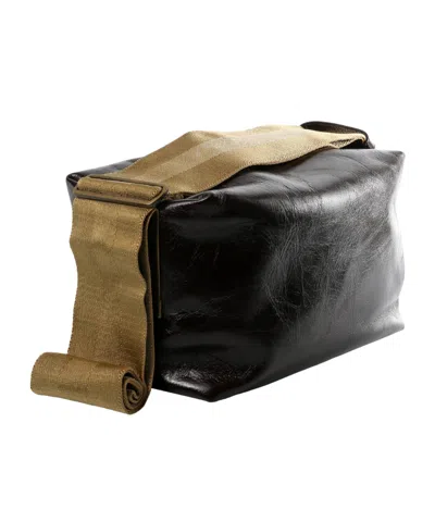 Uma Wang Textured Leather Shoulder Bag With Adjustable Strap In Black