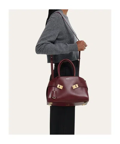 Ferragamo Medium Tote Bag Gold Tone Hardware Top Handle In Purple