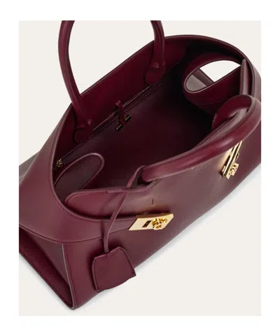 Ferragamo Medium Tote Bag Gold Tone Hardware Top Handle In Purple