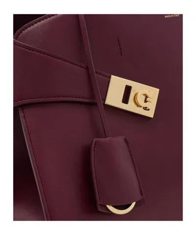 Ferragamo Medium Tote Bag Gold Tone Hardware Top Handle In Purple