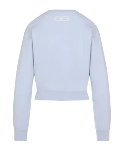 Balenciaga Logo-jacquard Cropped Sweater In Wool Blend In White