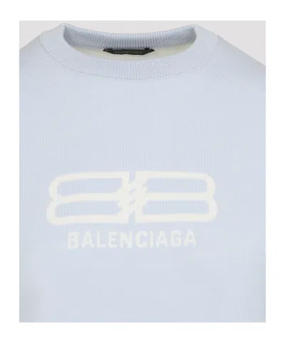 Balenciaga Logo-jacquard Cropped Sweater In Wool Blend In White